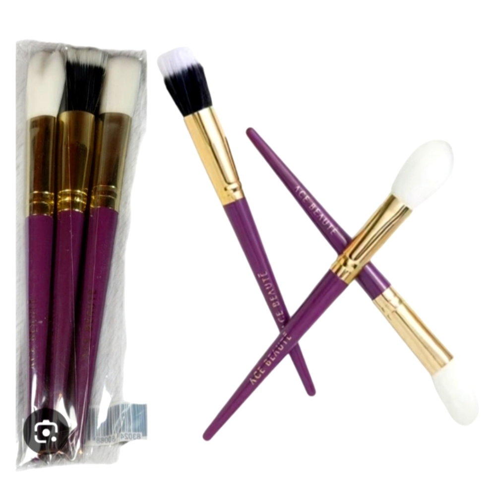 ACE BEAUTÉ 3PC MAKEUP BRUSH SET PURPLE GOLD PROFESSIONAL NEW SEALED